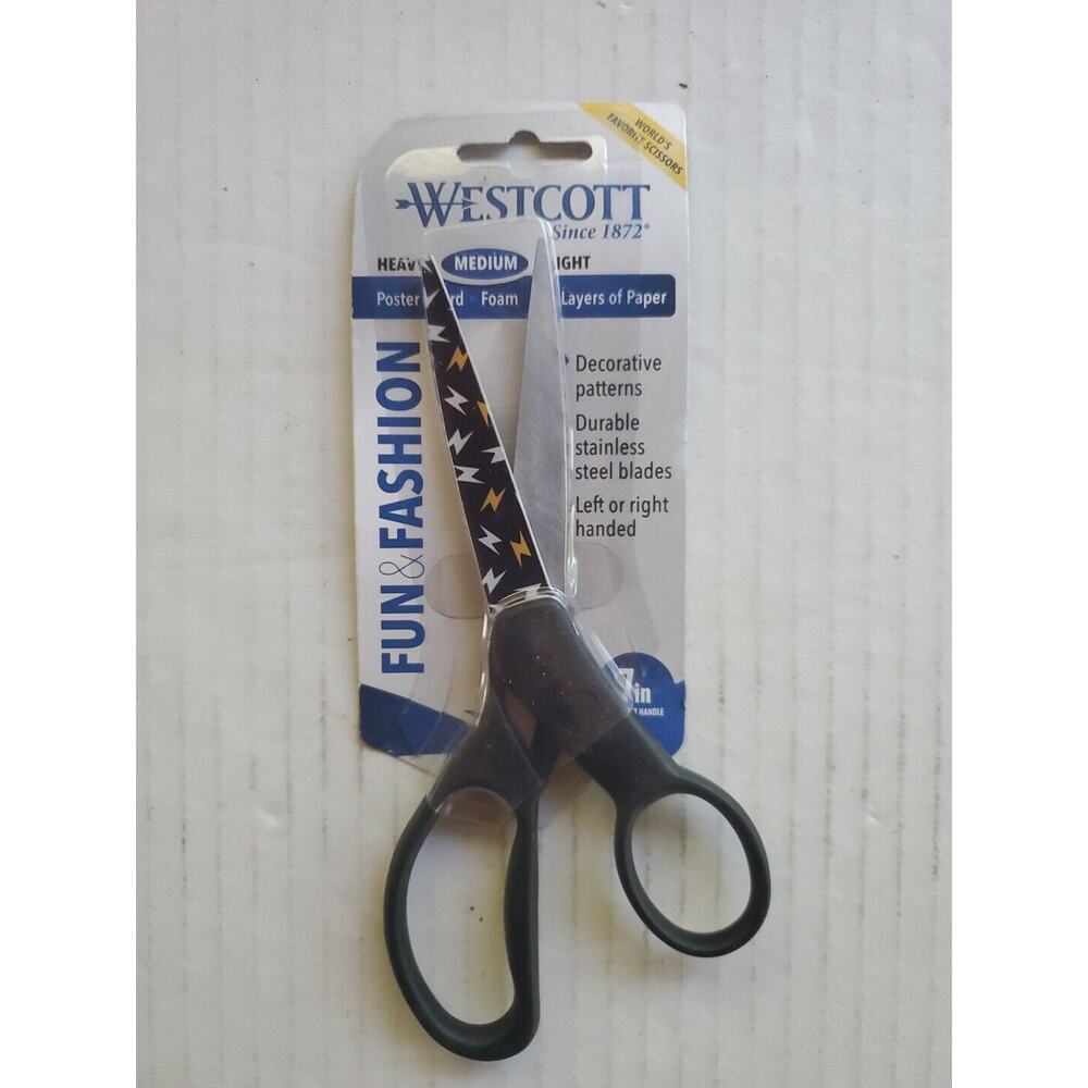 Westcott 7" Straight Fun and Fashionable Student Scissors, Lightning (16401-030)